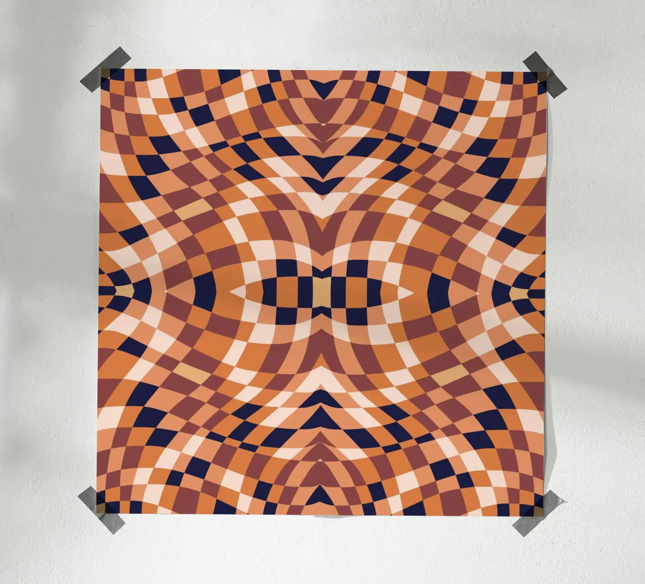 Symmetrischer Erdton-Checker Poster mit Holzrahmen von Little Dean