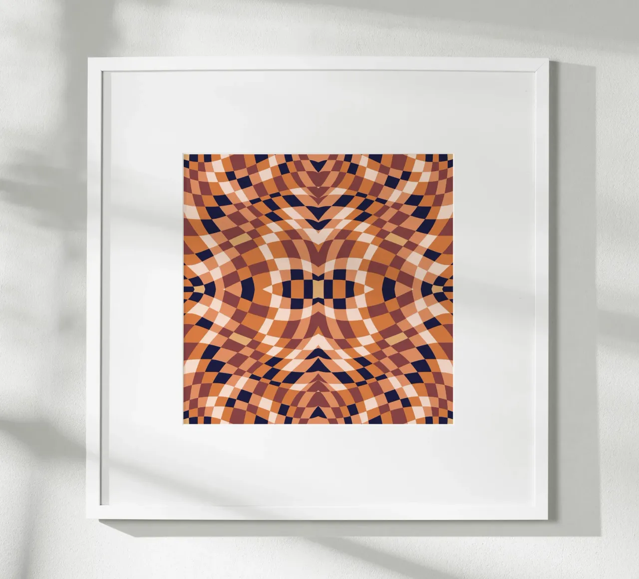 Symmetrischer Erdton-Checker Poster mit Holzrahmen von Little Dean