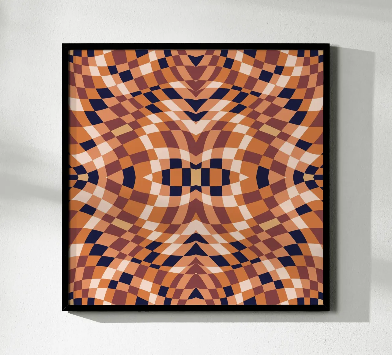 Symmetrischer Erdton-Checker Poster mit Holzrahmen von Little Dean