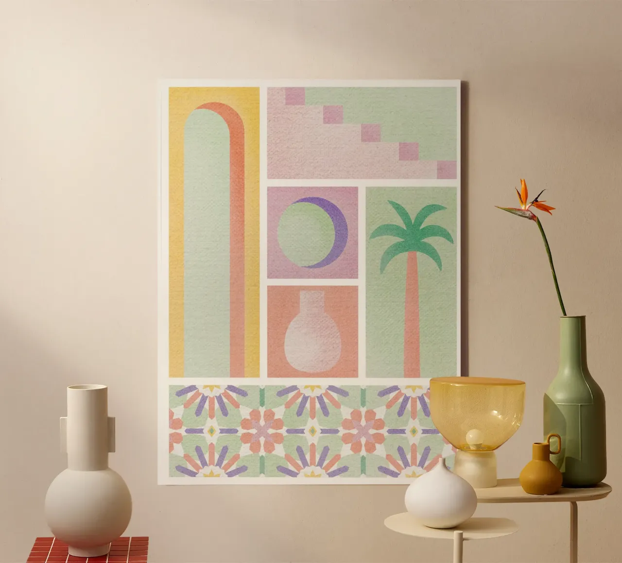 Mediterranean Cartolina canvas met Baklijst van designdn