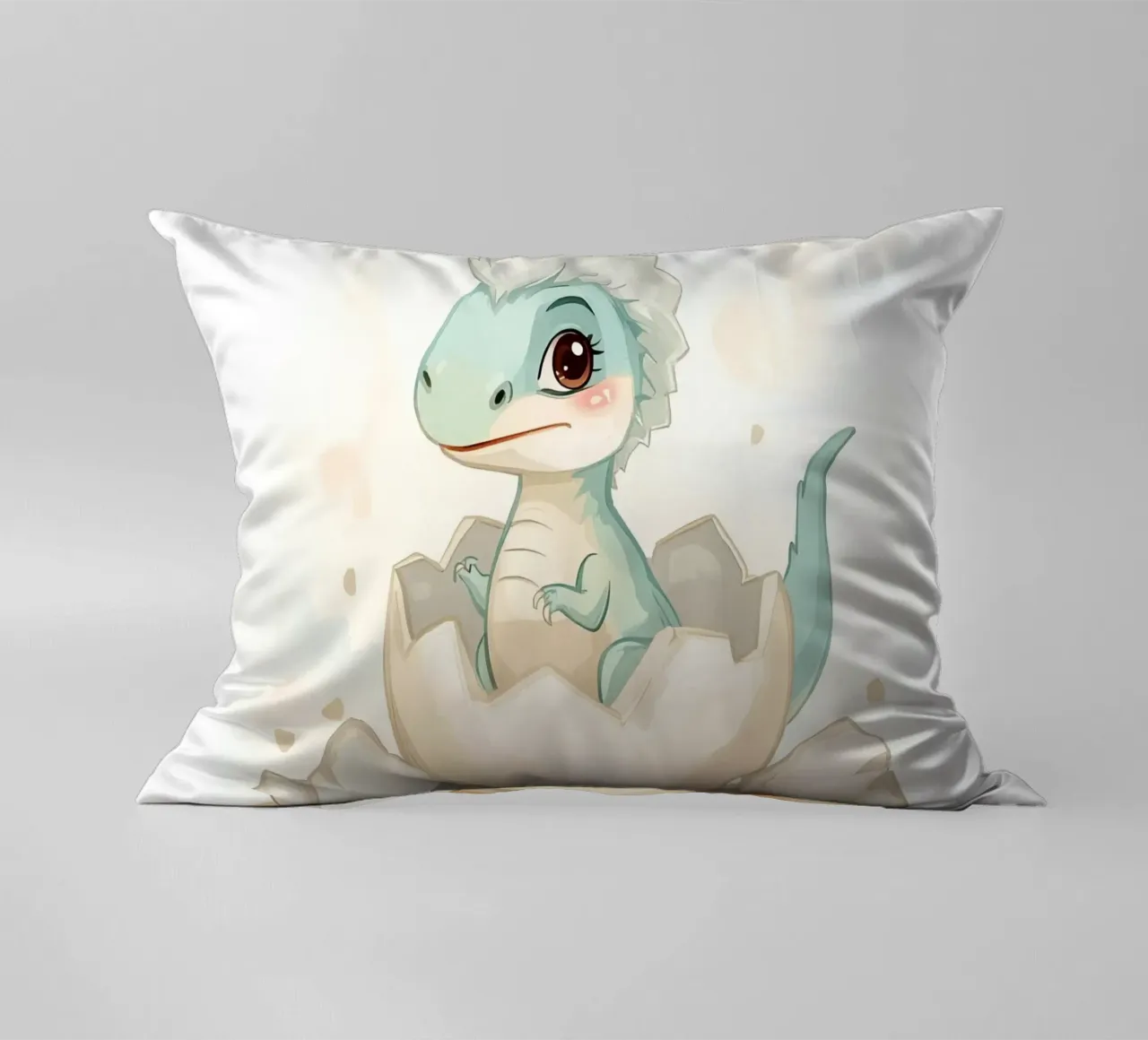 Piccolo dinosauro che si schiude da un uovo in stile acquerello cuscino da DesignDoodle