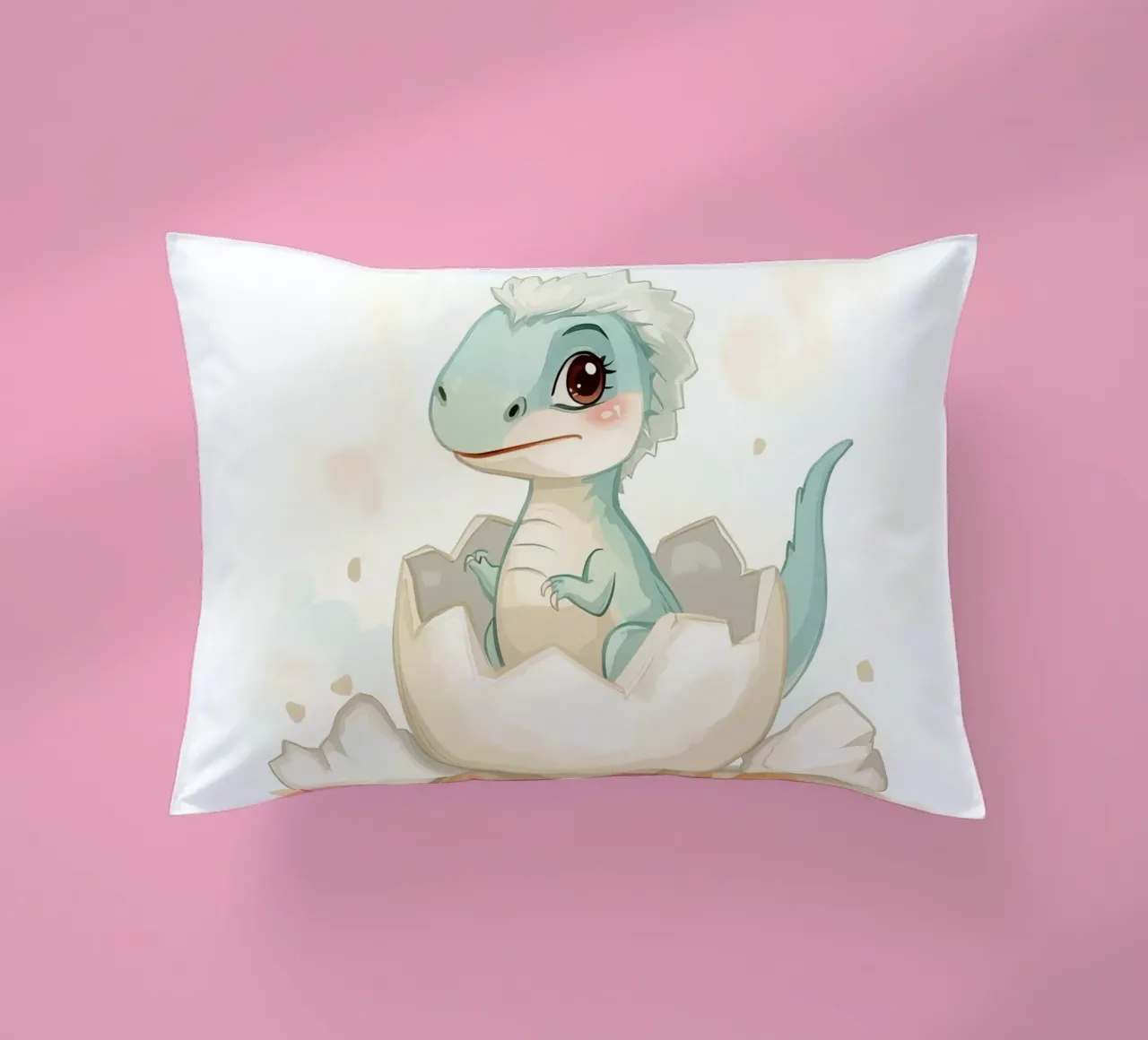 Piccolo dinosauro che si schiude da un uovo in stile acquerello cuscino da DesignDoodle