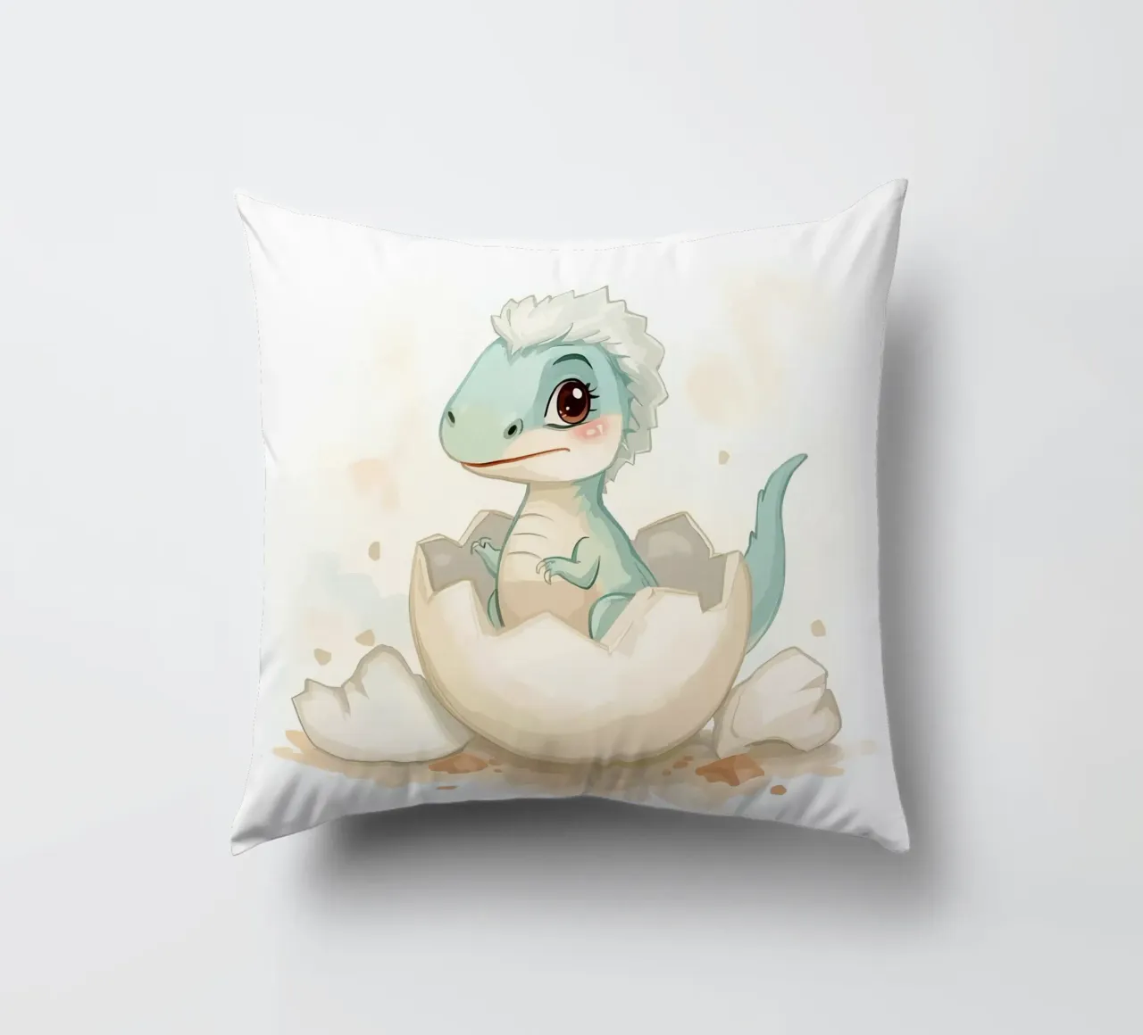 Piccolo dinosauro che si schiude da un uovo in stile acquerello cuscino da DesignDoodle