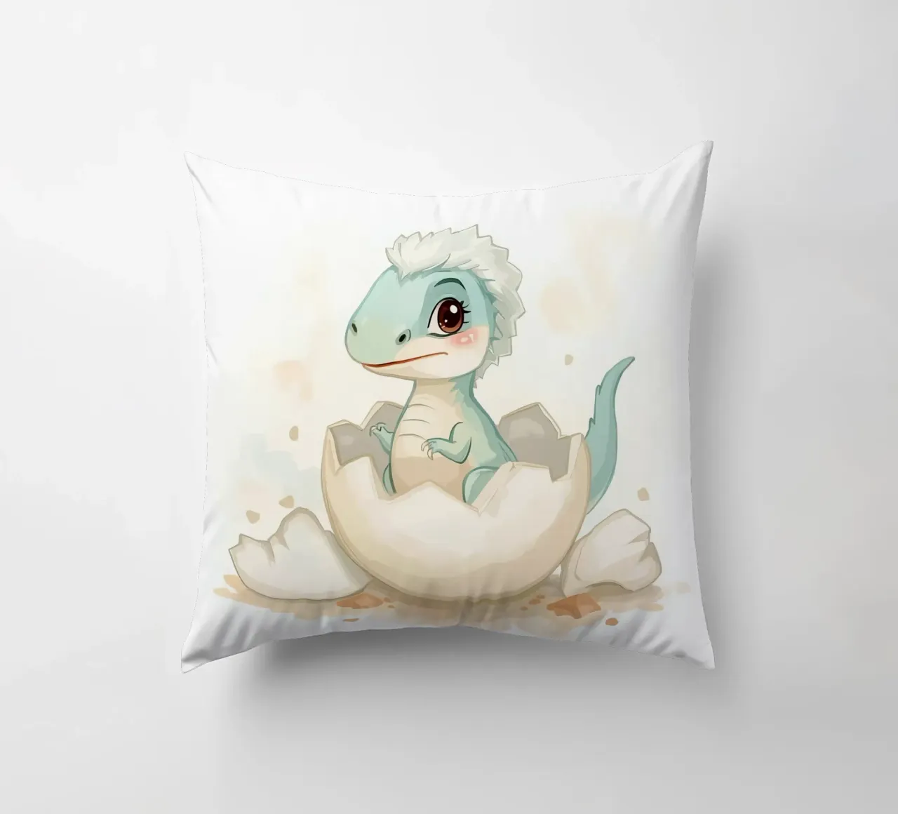 Piccolo dinosauro che si schiude da un uovo in stile acquerello cuscino da DesignDoodle