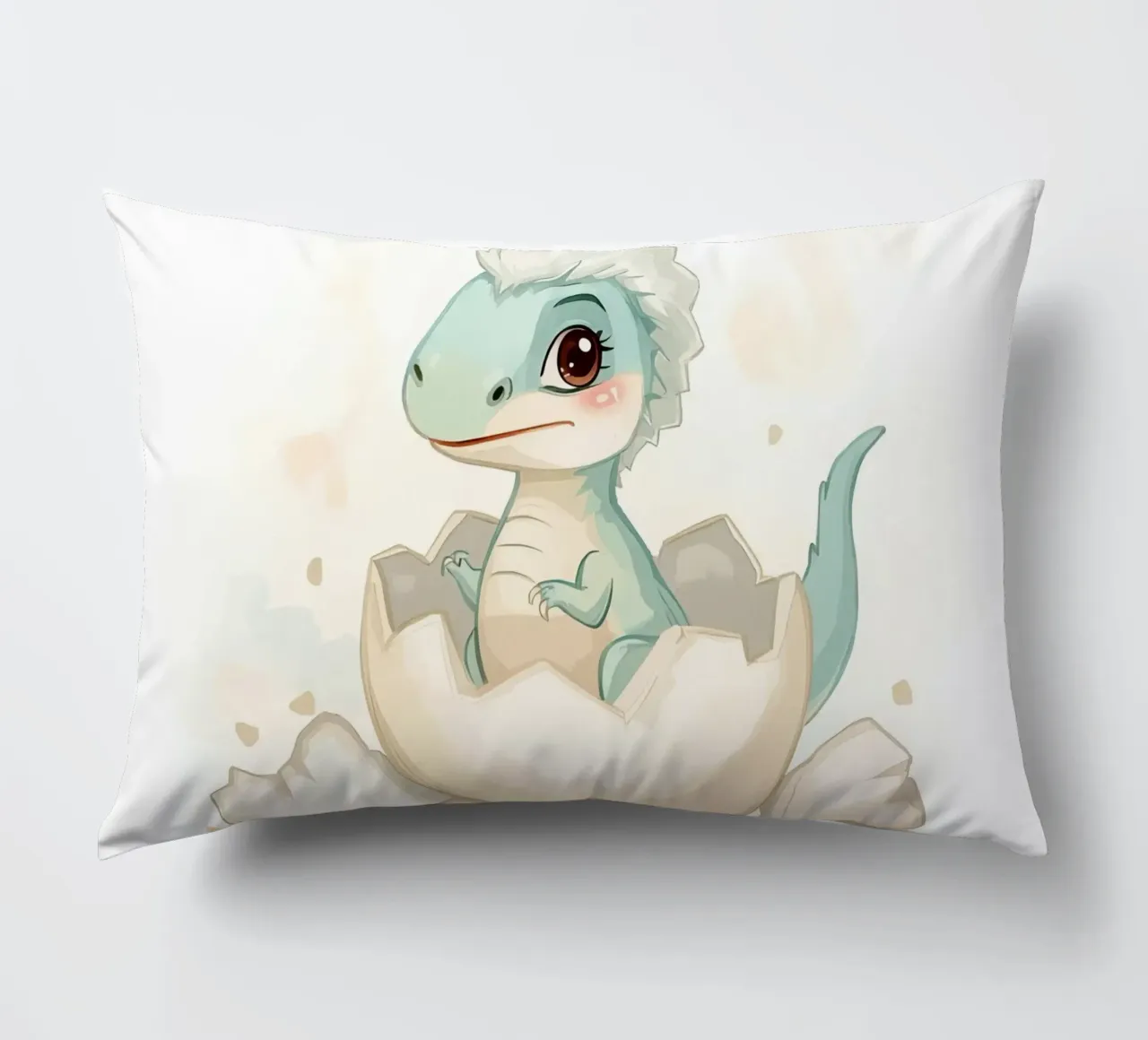 Piccolo dinosauro che si schiude da un uovo in stile acquerello cuscino da DesignDoodle