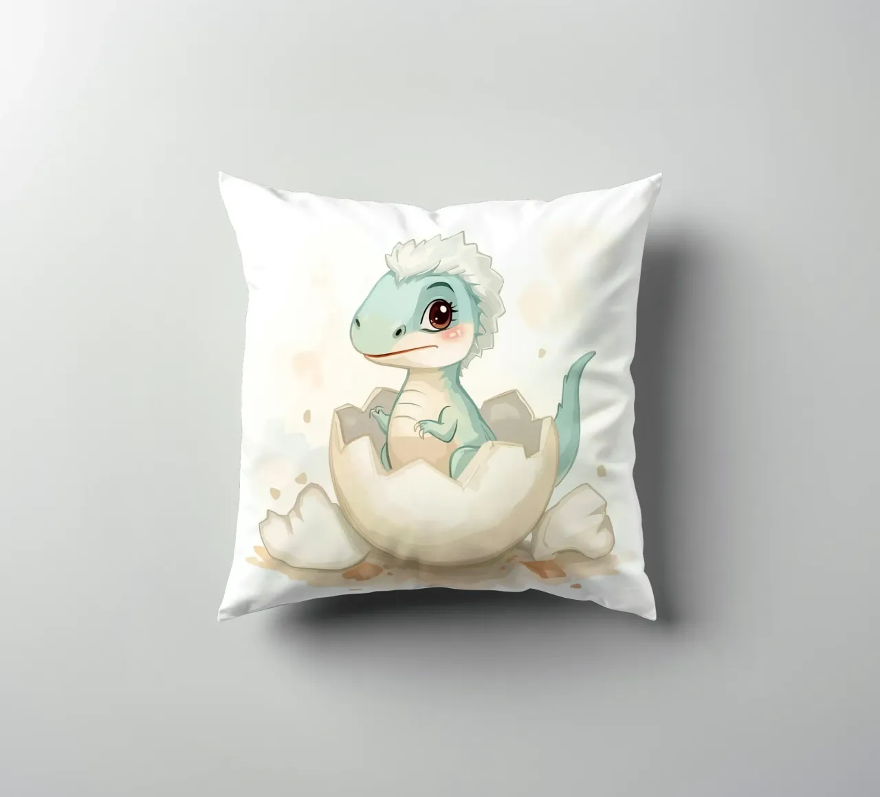 Piccolo dinosauro che si schiude da un uovo in stile acquerello cuscino da DesignDoodle