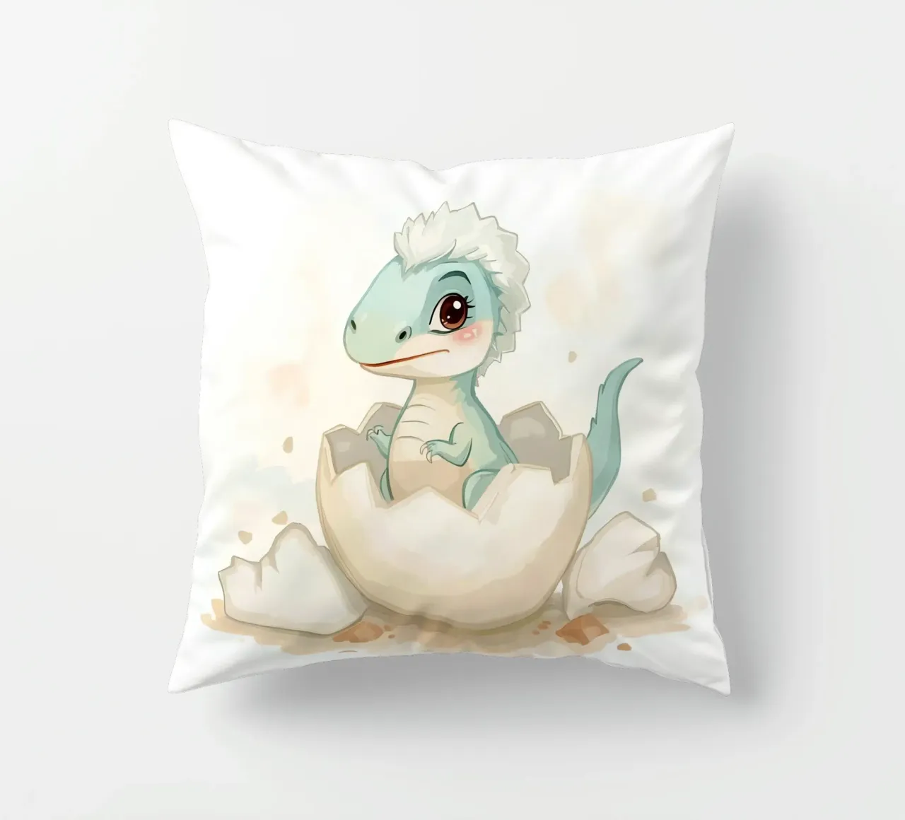 Piccolo dinosauro che si schiude da un uovo in stile acquerello cuscino da DesignDoodle