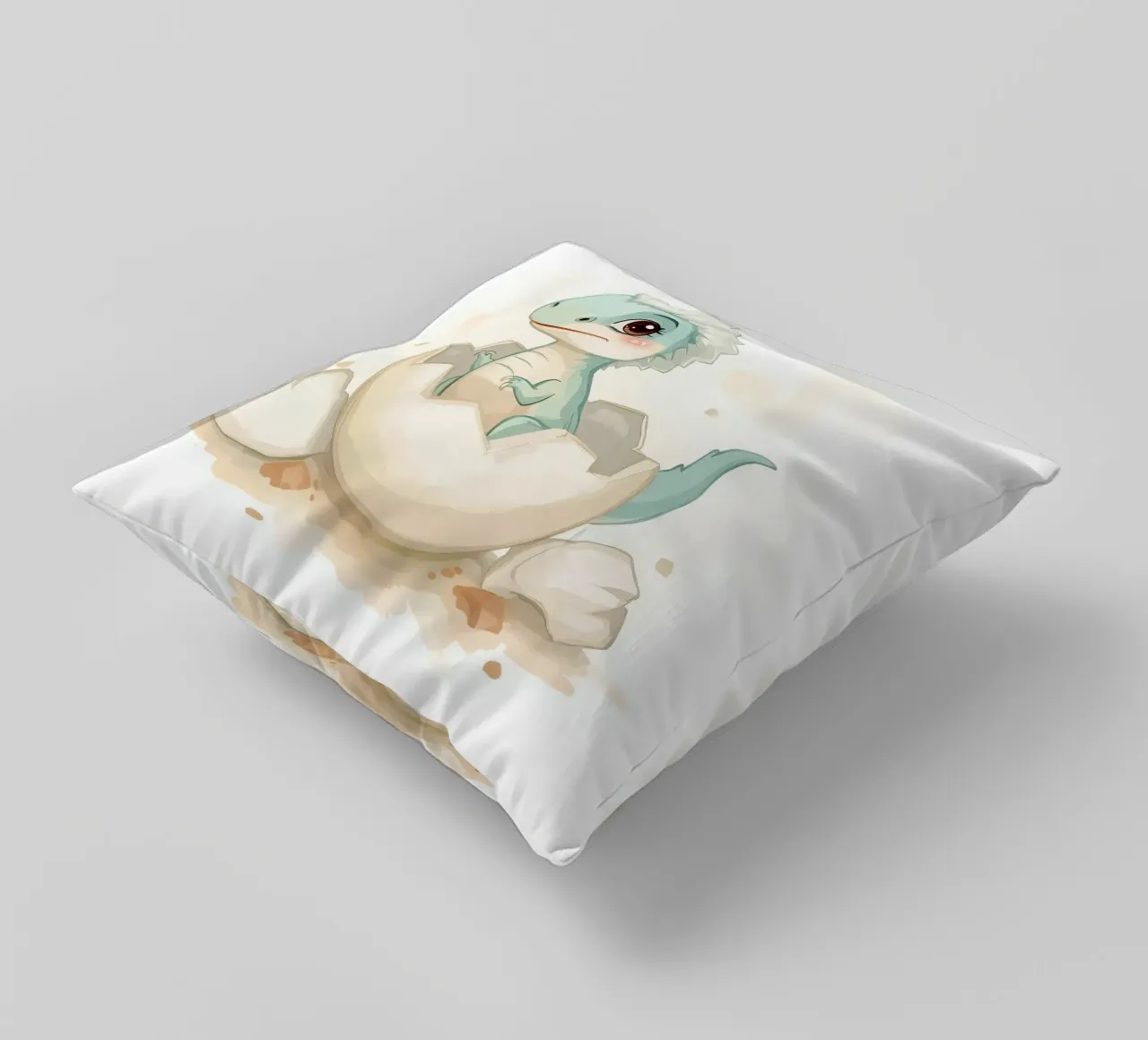 Piccolo dinosauro che si schiude da un uovo in stile acquerello cuscino da DesignDoodle
