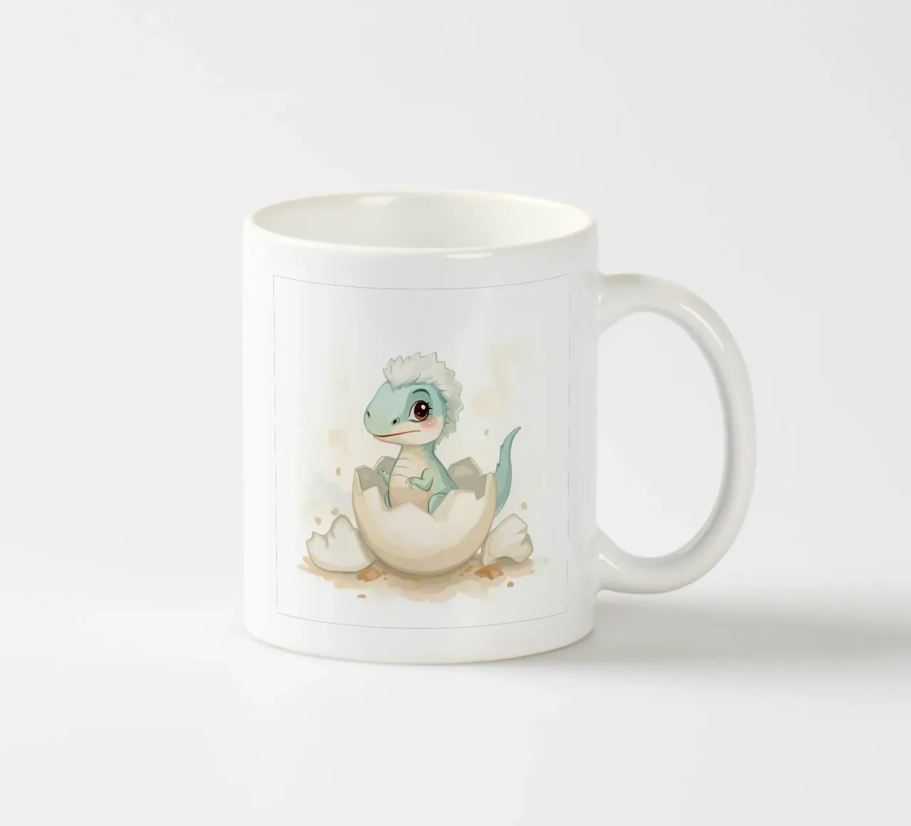 Piccolo dinosauro che si schiude da un uovo in stile acquerello tazza in ceramica da DesignDoodle