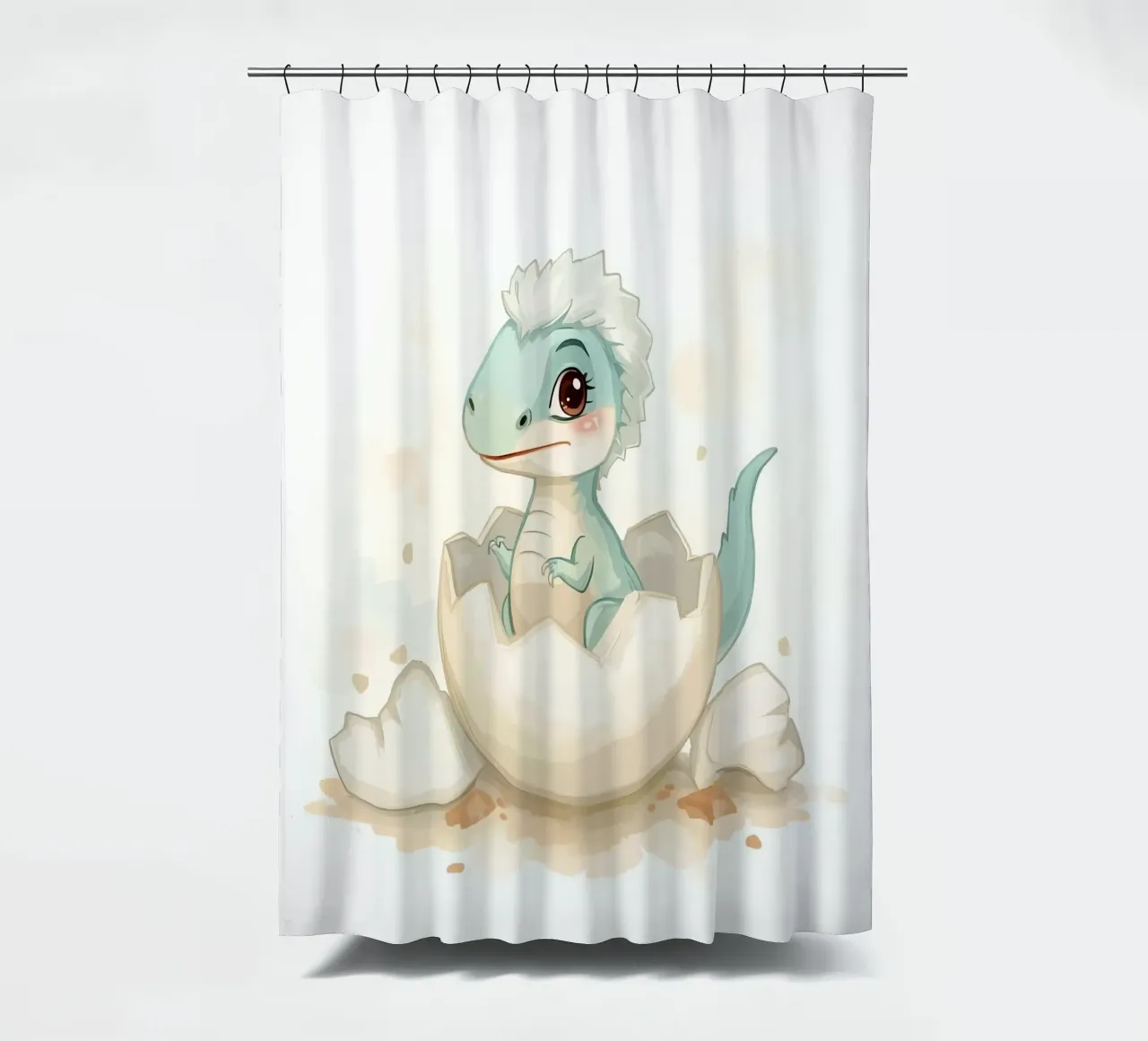 Piccolo dinosauro che si schiude da un uovo in stile acquerello tenda da doccia da DesignDoodle