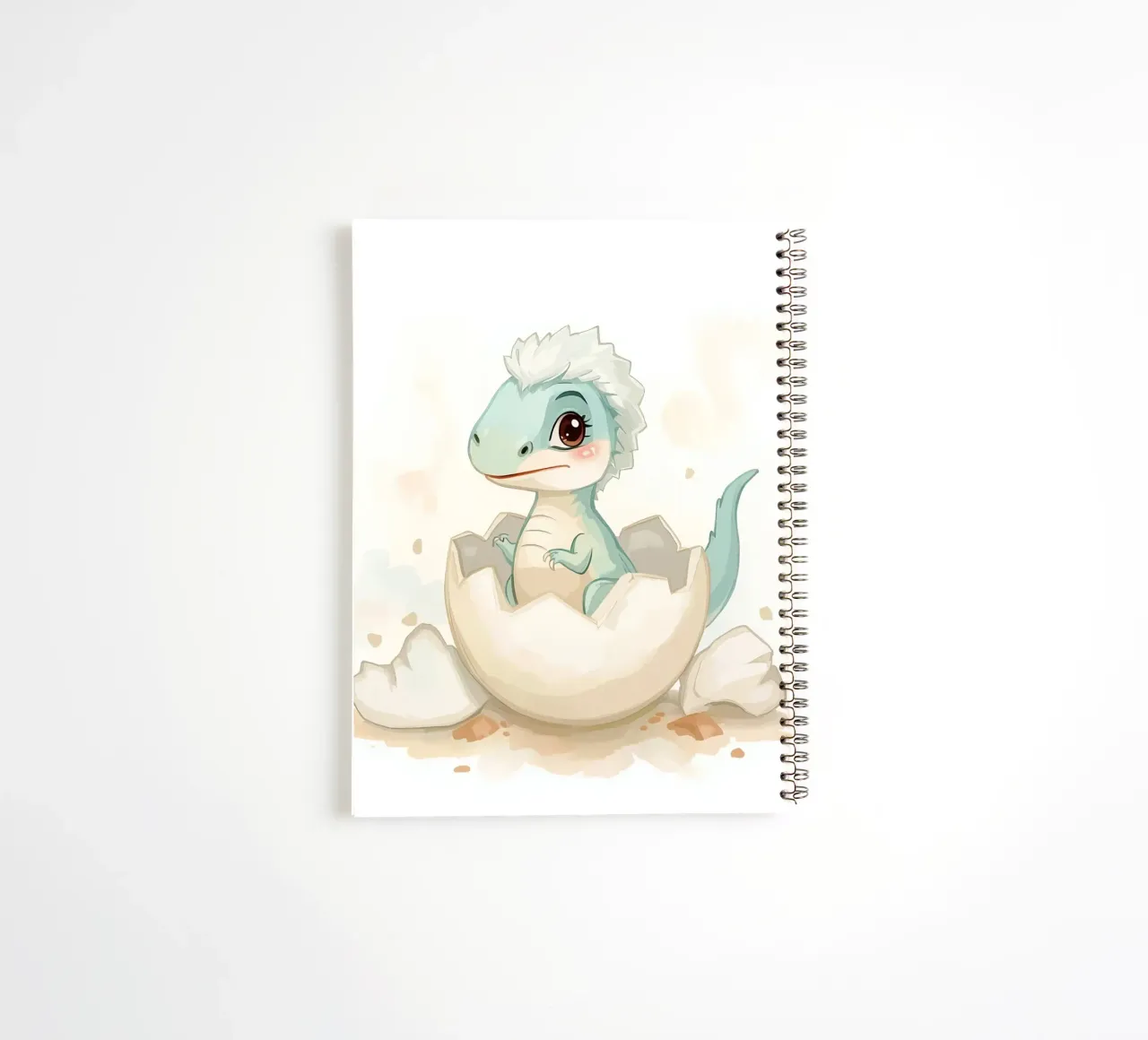 Little dinosaur hatching from an egg in watercolor style spiral notebook by DesignDoodle