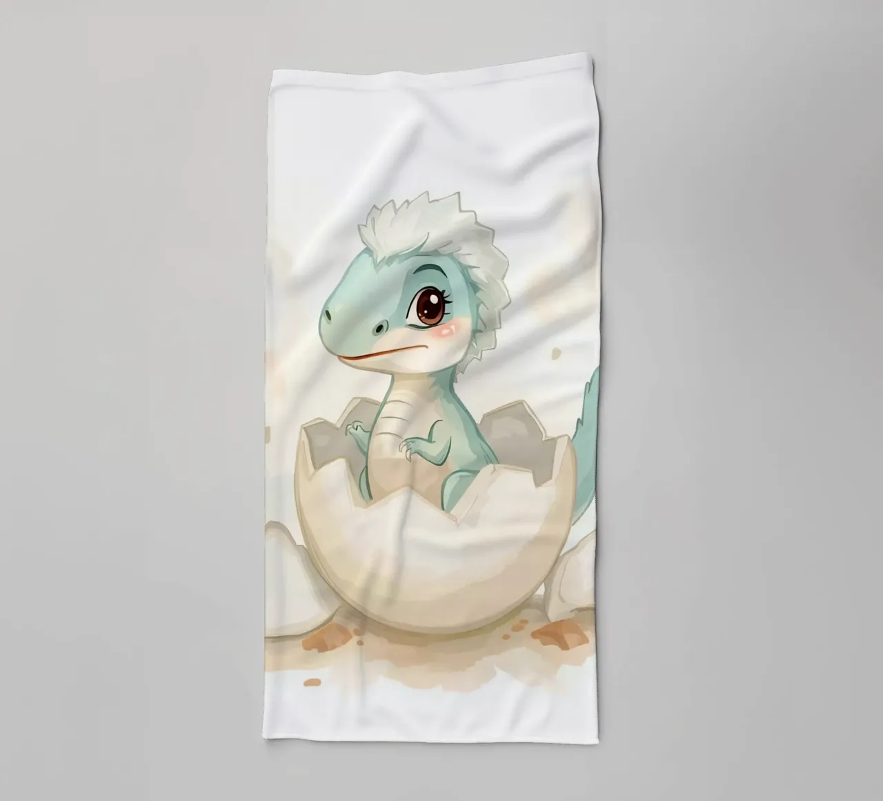 Little dinosaur hatching from an egg in watercolor style towel by DesignDoodle