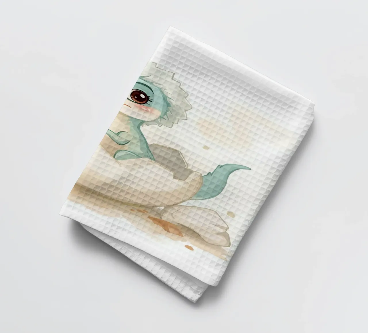 Petit dinosaure éclosant d'un œuf en style aquarelle torchon de DesignDoodle