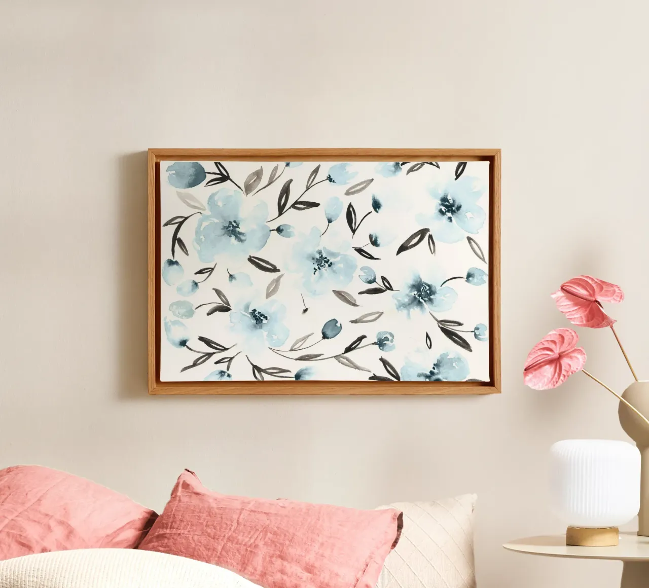 Blauw gefluister canvas met Baklijst van PhotoVibe Decor