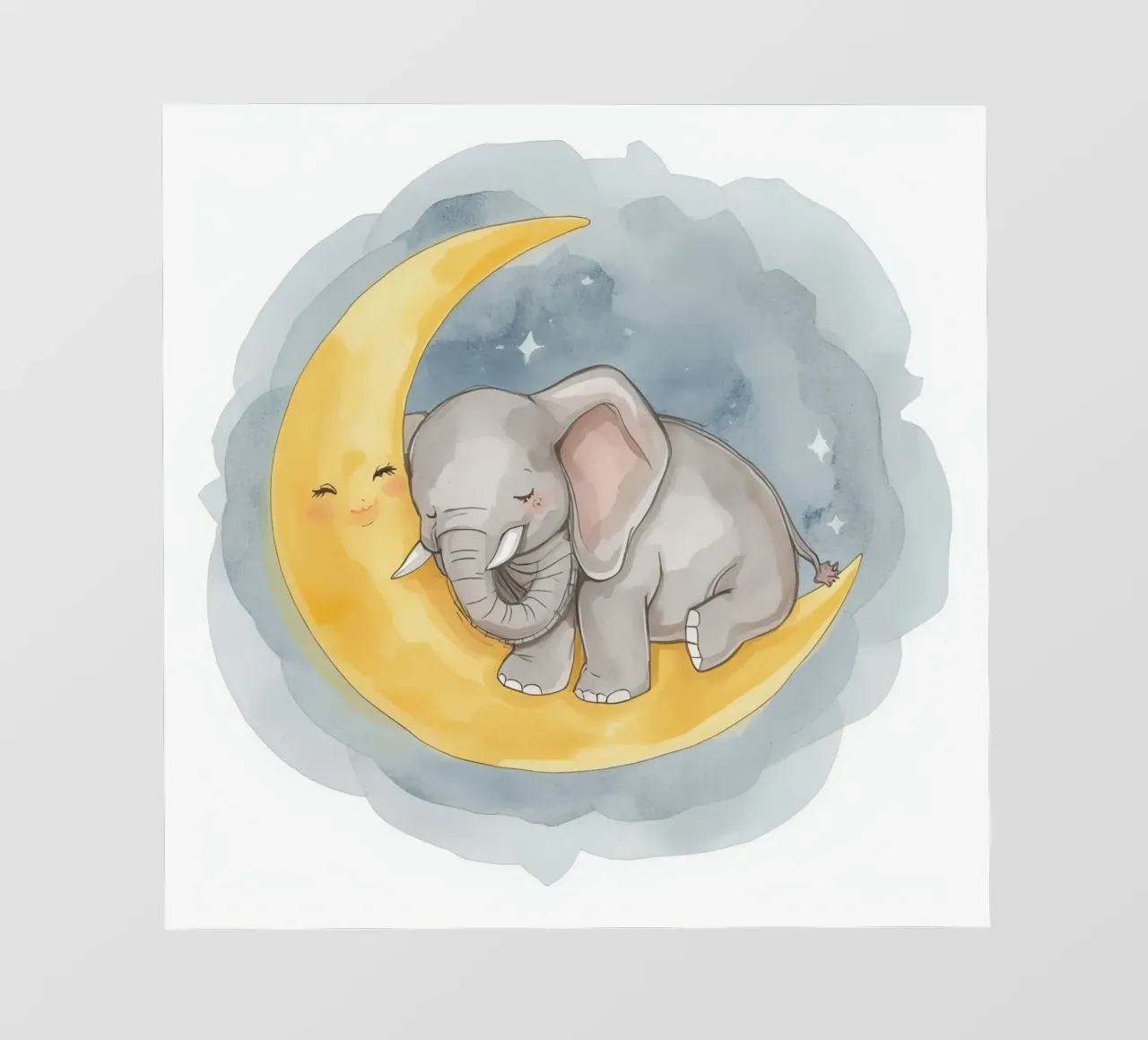 Un petit éléphant se repose sur la lune jaune avec un visage endormi. bâche pvc de DesignDoodle