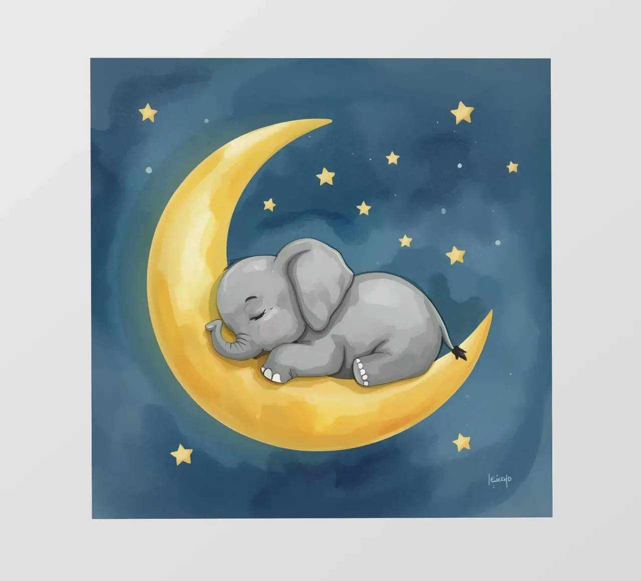 Il piccolo elefante dorme tranquillo sulla Luna dorata pellicola backlit da DesignDoodle