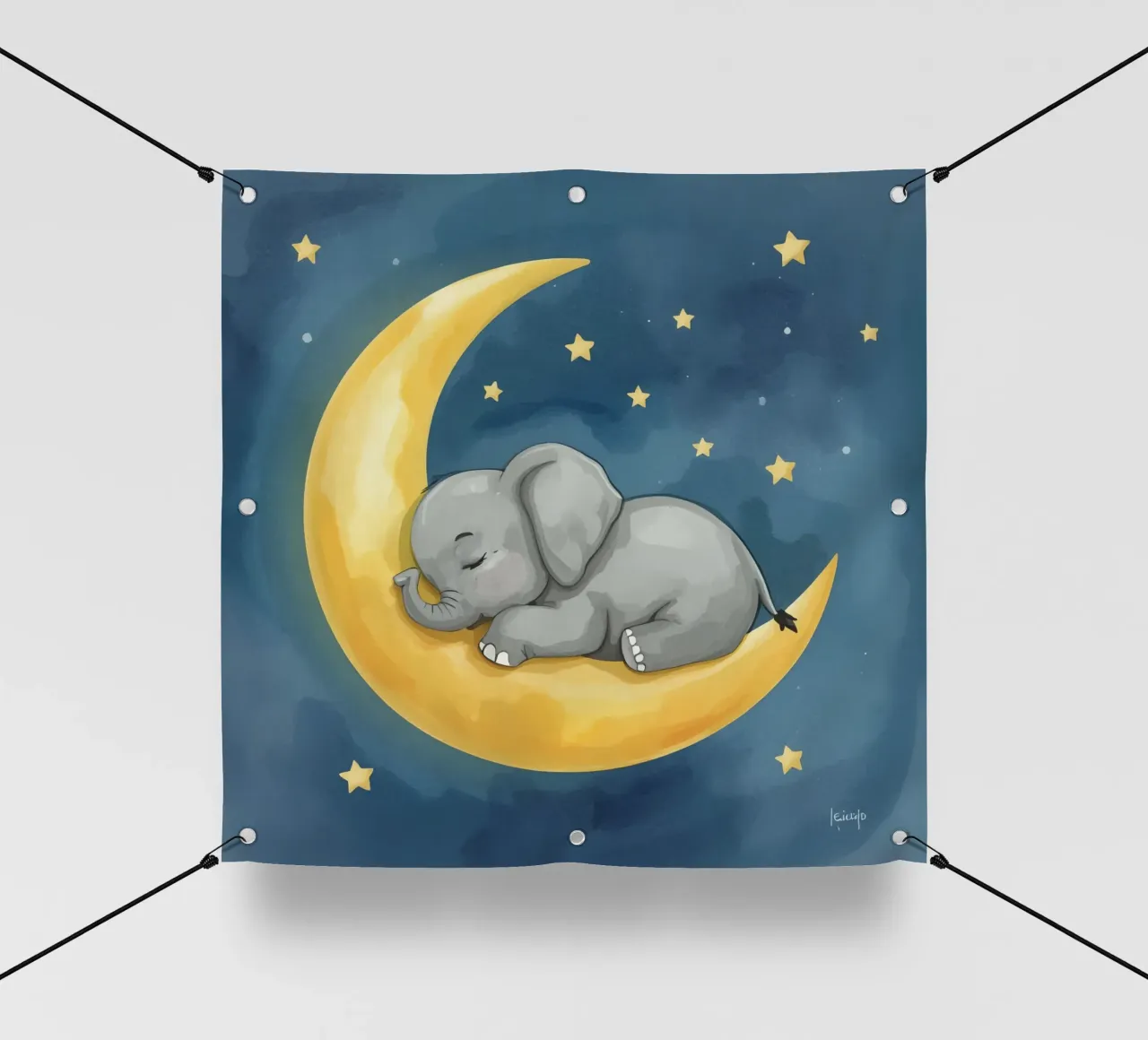 Il piccolo elefante dorme tranquillo sulla Luna dorata telo in pvc da DesignDoodle
