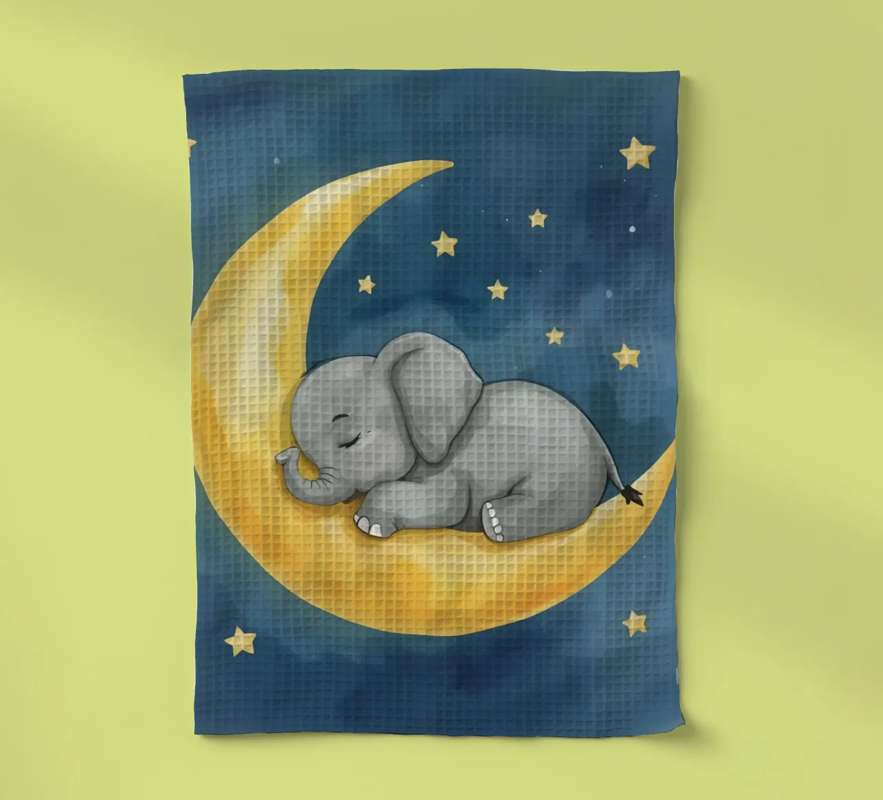 Il piccolo elefante dorme tranquillo sulla Luna dorata canovaccio da cucina da DesignDoodle