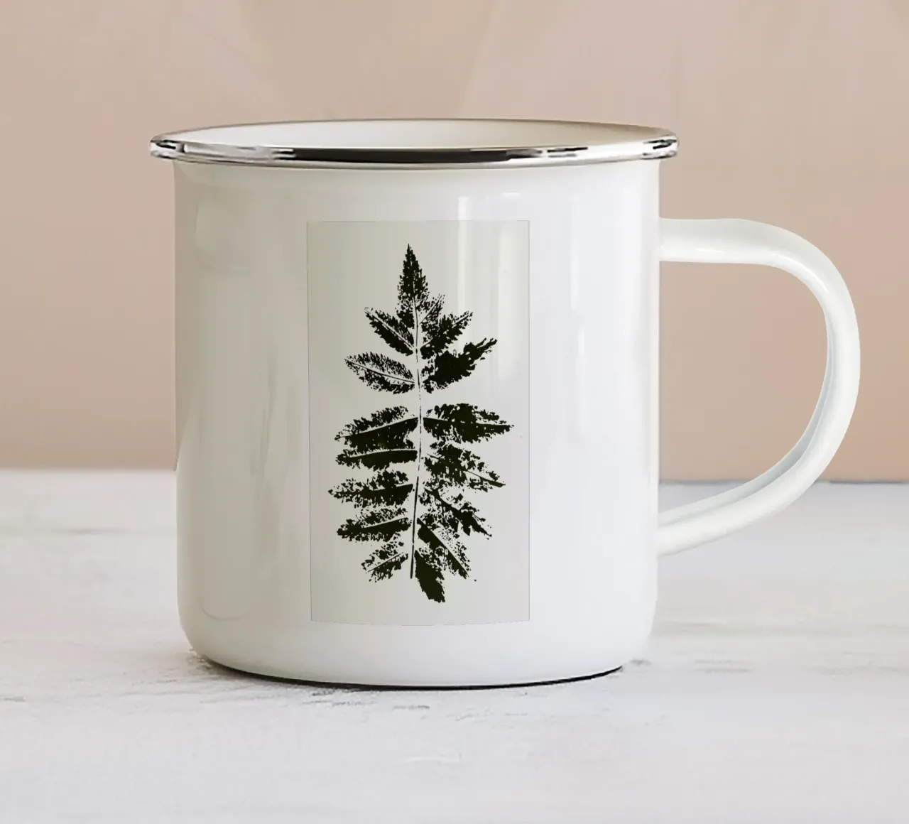 Oak Leaf Print (green) tazza in smalto da Kubistika