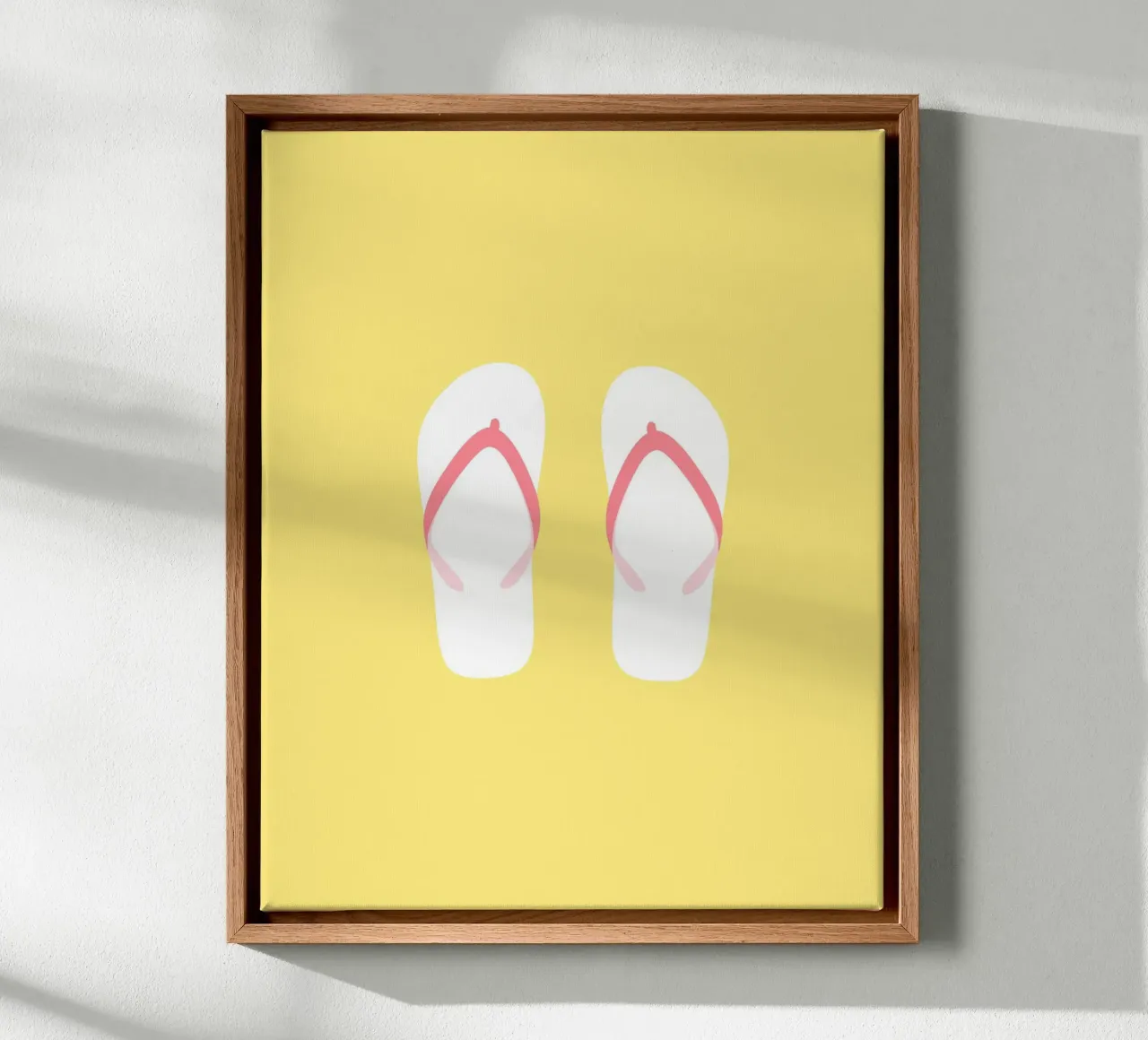 Flip flops on yellow canvas with Floater frame by janamossmann