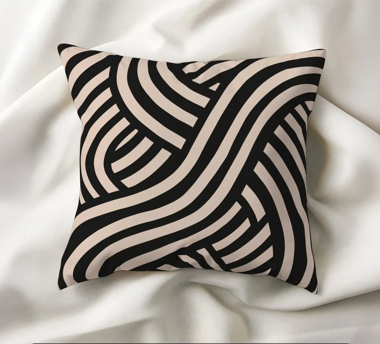 Asymmetrical linocut line art pattern 02 decorative cushion by Little Dean