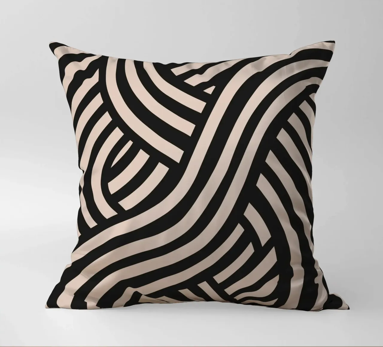 Asymmetrical linocut line art pattern 02 decorative cushion by Little Dean