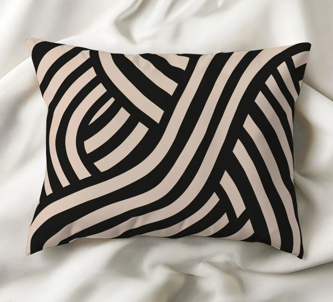 Asymmetrical linocut line art pattern 02 decorative cushion by Little Dean