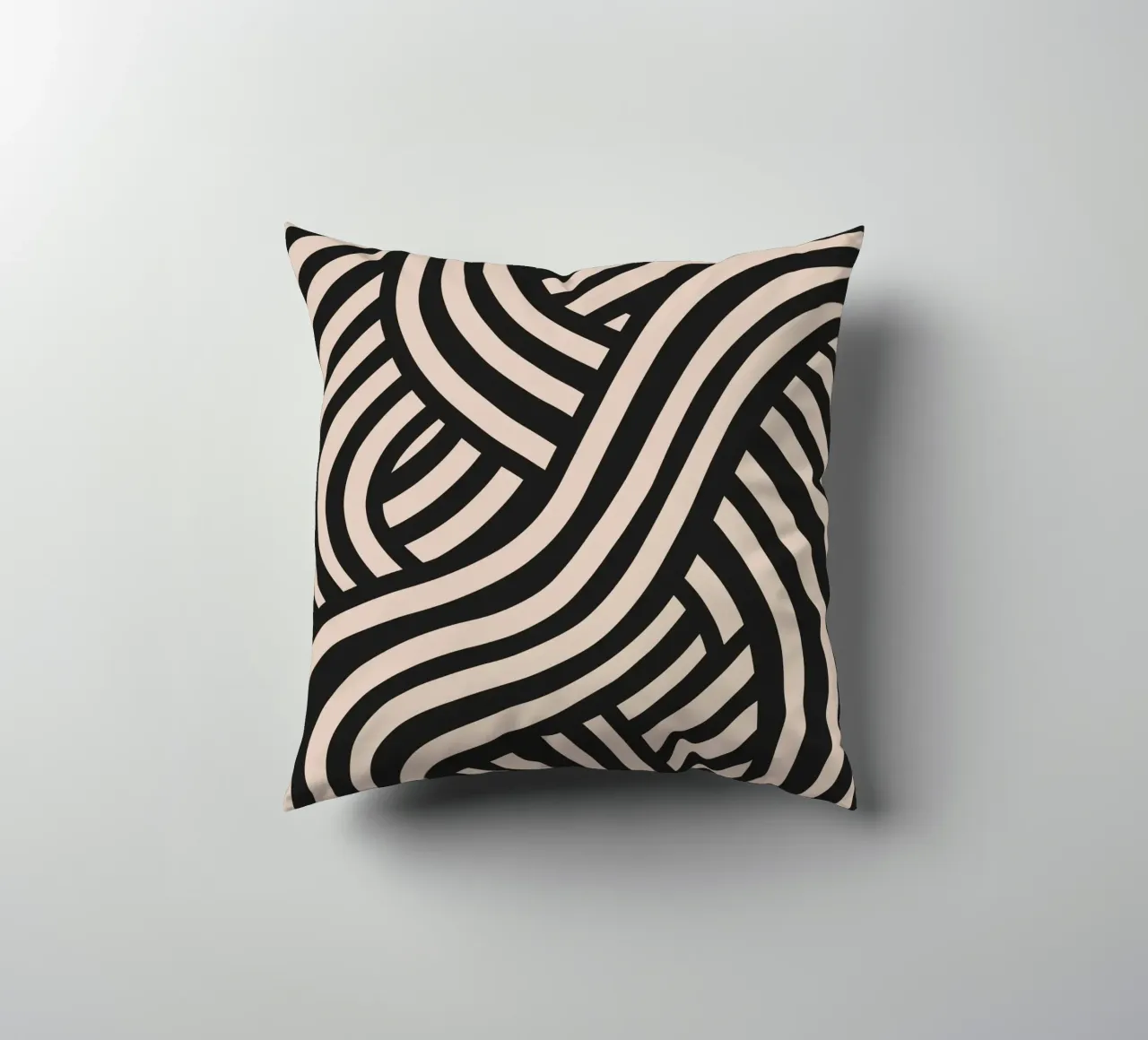 Asymmetrical linocut line art pattern 02 decorative cushion by Little Dean