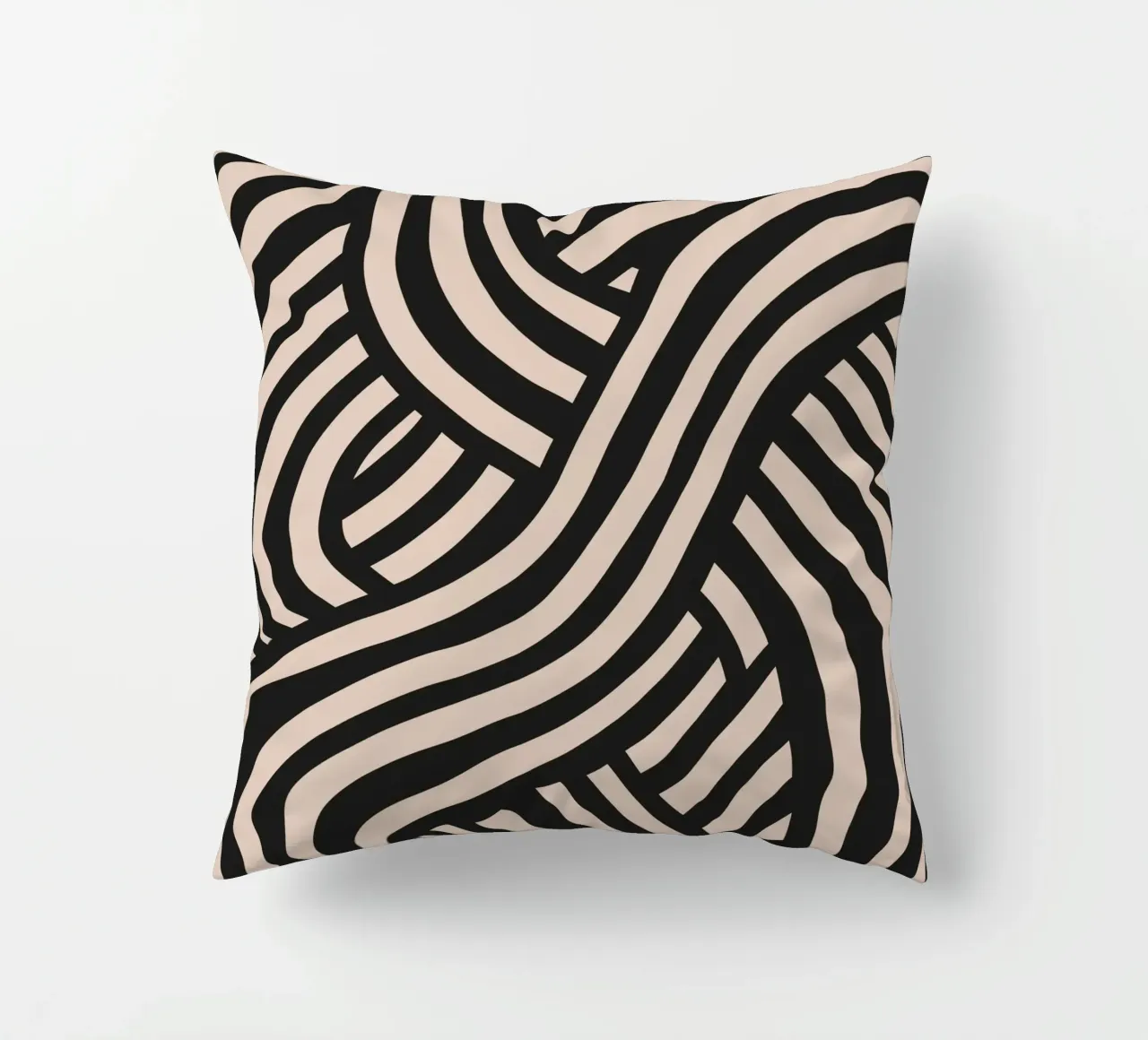 Asymmetrical linocut line art pattern 02 decorative cushion by Little Dean