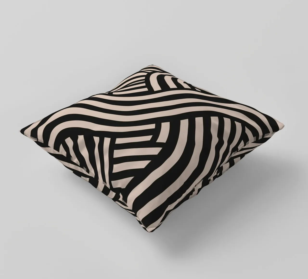 Asymmetrical linocut line art pattern 02 decorative cushion by Little Dean