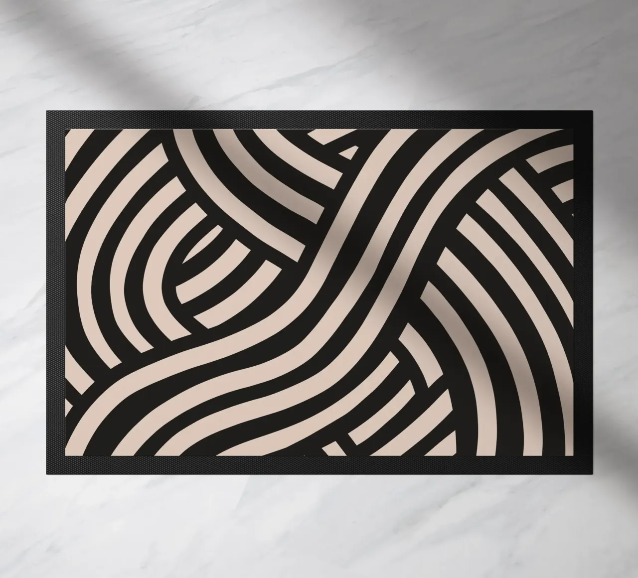 Asymmetrical linocut line art pattern 02 doormat by Little Dean