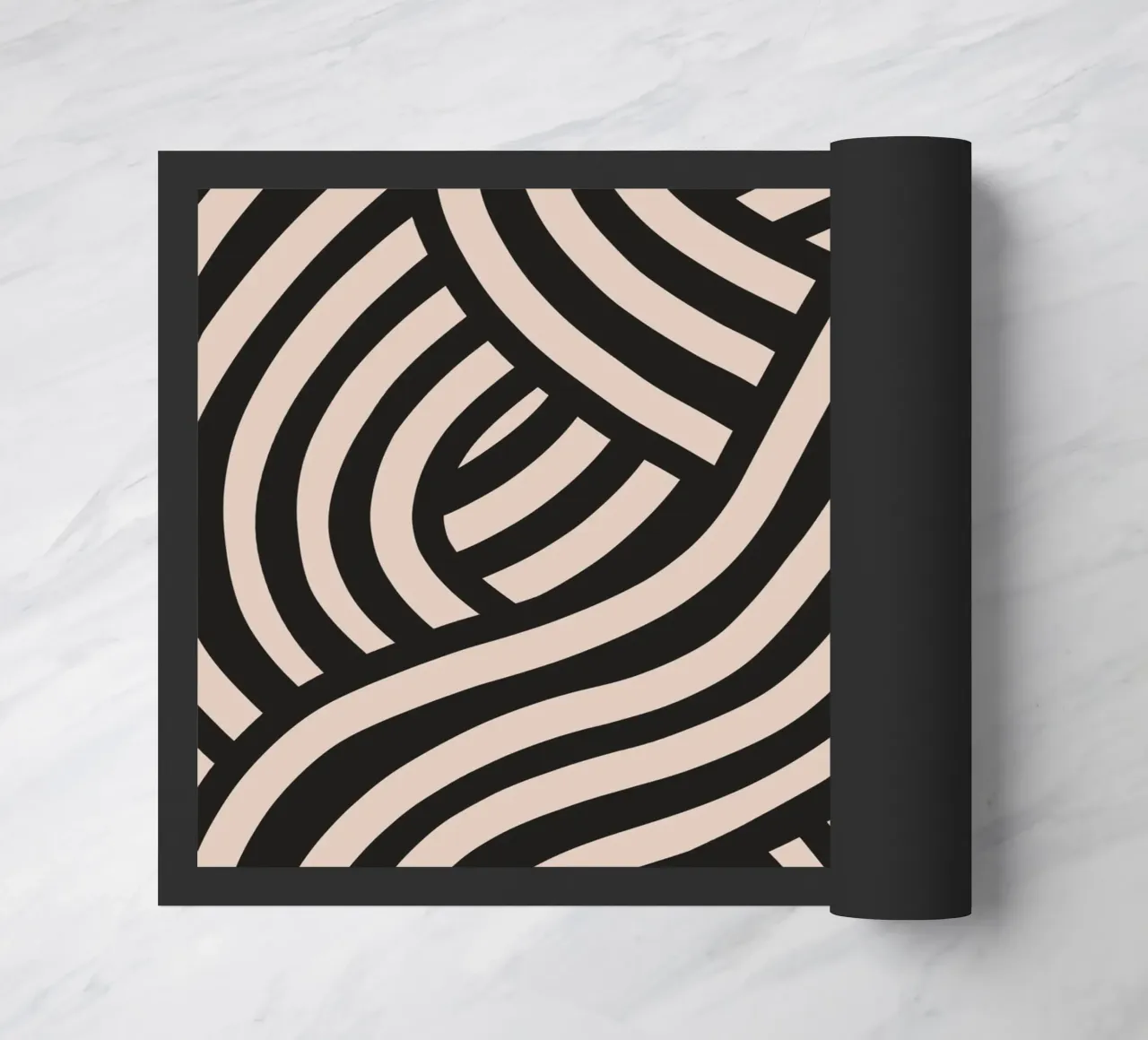 Asymmetrical linocut line art pattern 02 doormat by Little Dean