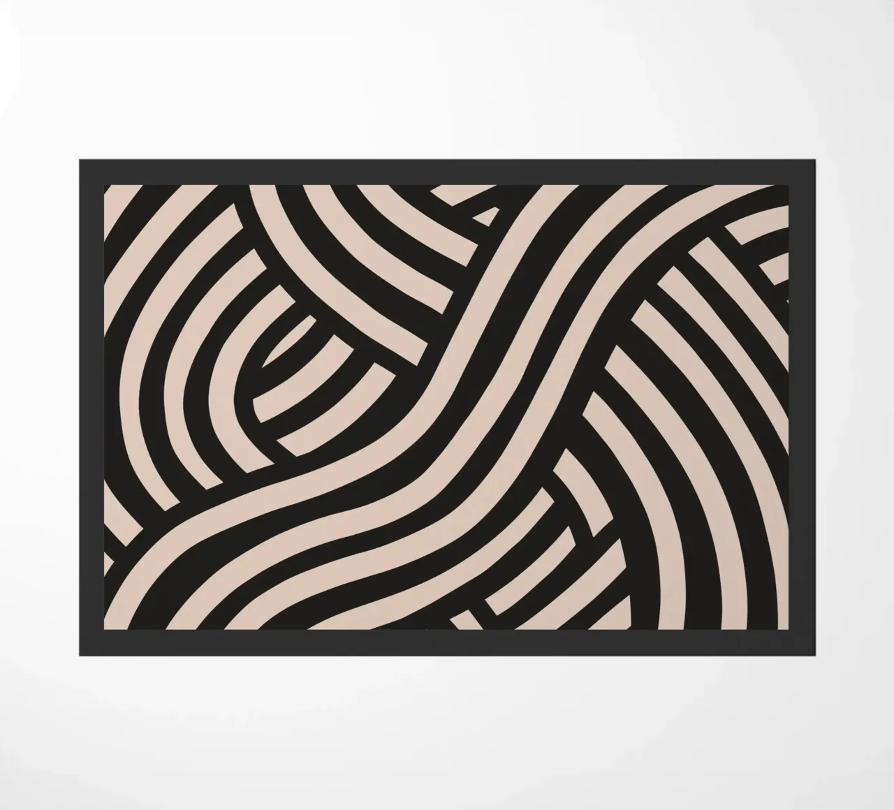 Asymmetrical linocut line art pattern 02 doormat by Little Dean