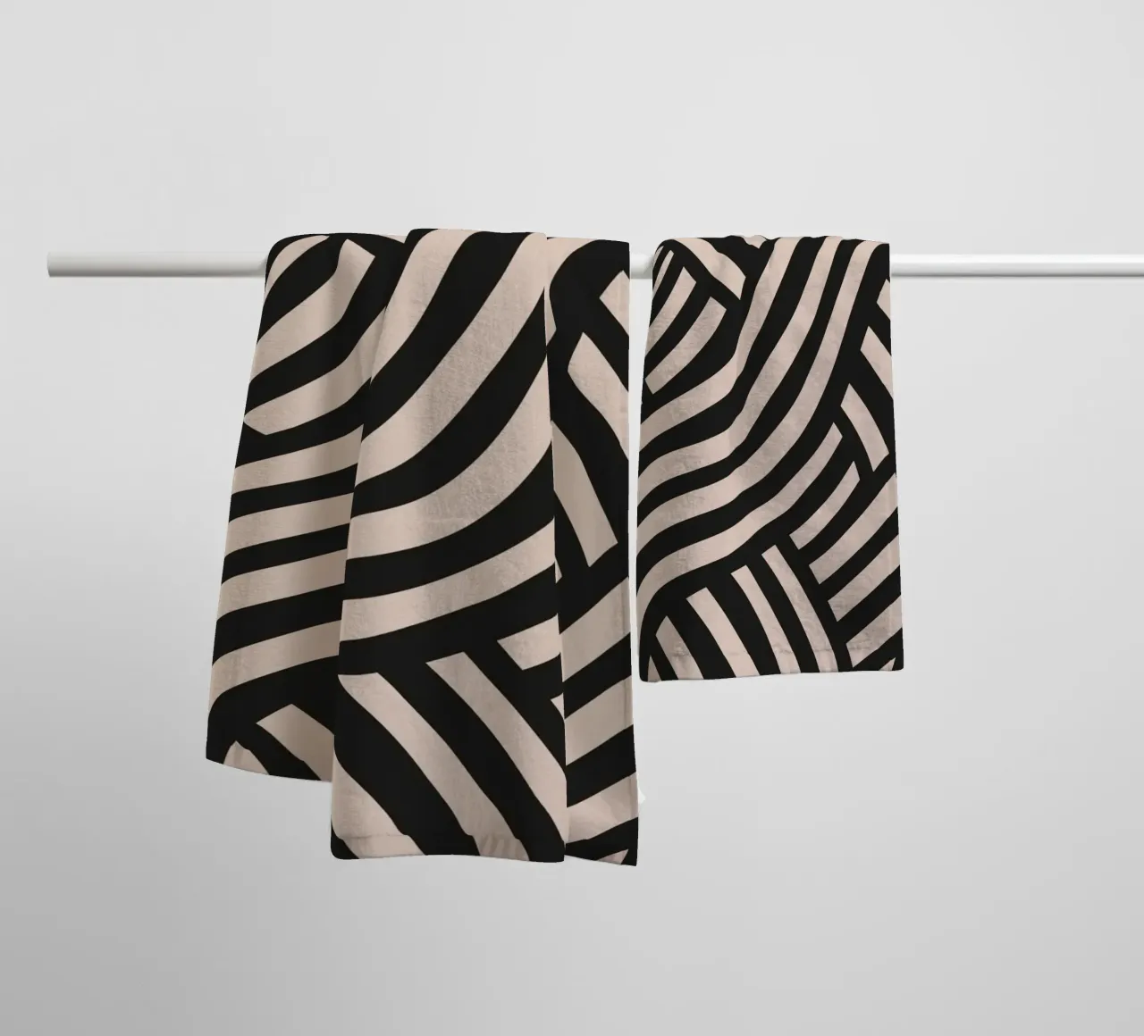 Asymmetrical linocut line art pattern 02 towel by Little Dean