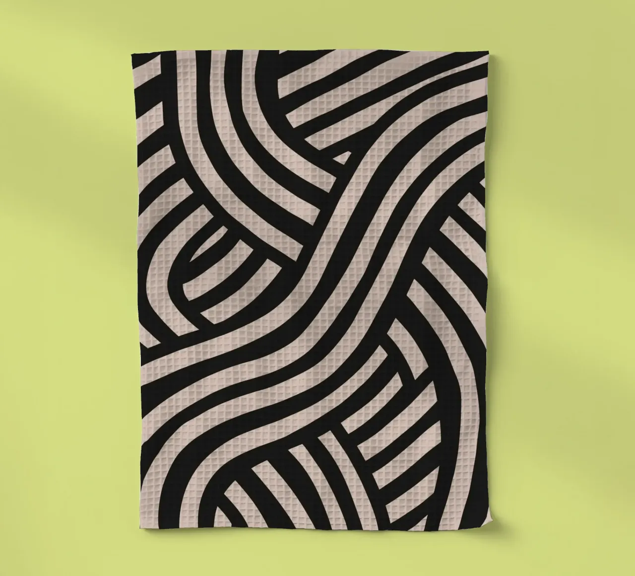 Asymmetrical linocut line art pattern 02 tea towel by Little Dean