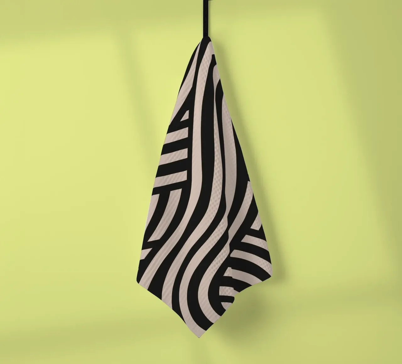 Asymmetrical linocut line art pattern 02 tea towel by Little Dean