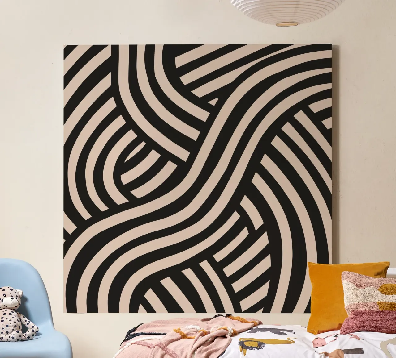 Asymmetrical linocut line art pattern 02 canvas by Little Dean