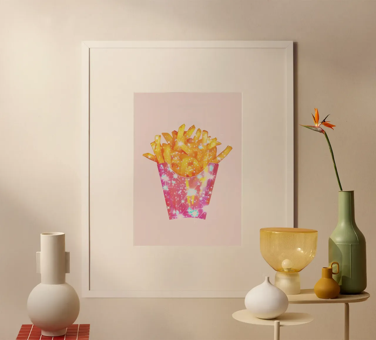 Glittering French Fries poster con telaio in legno da Attaboy Dsgn
