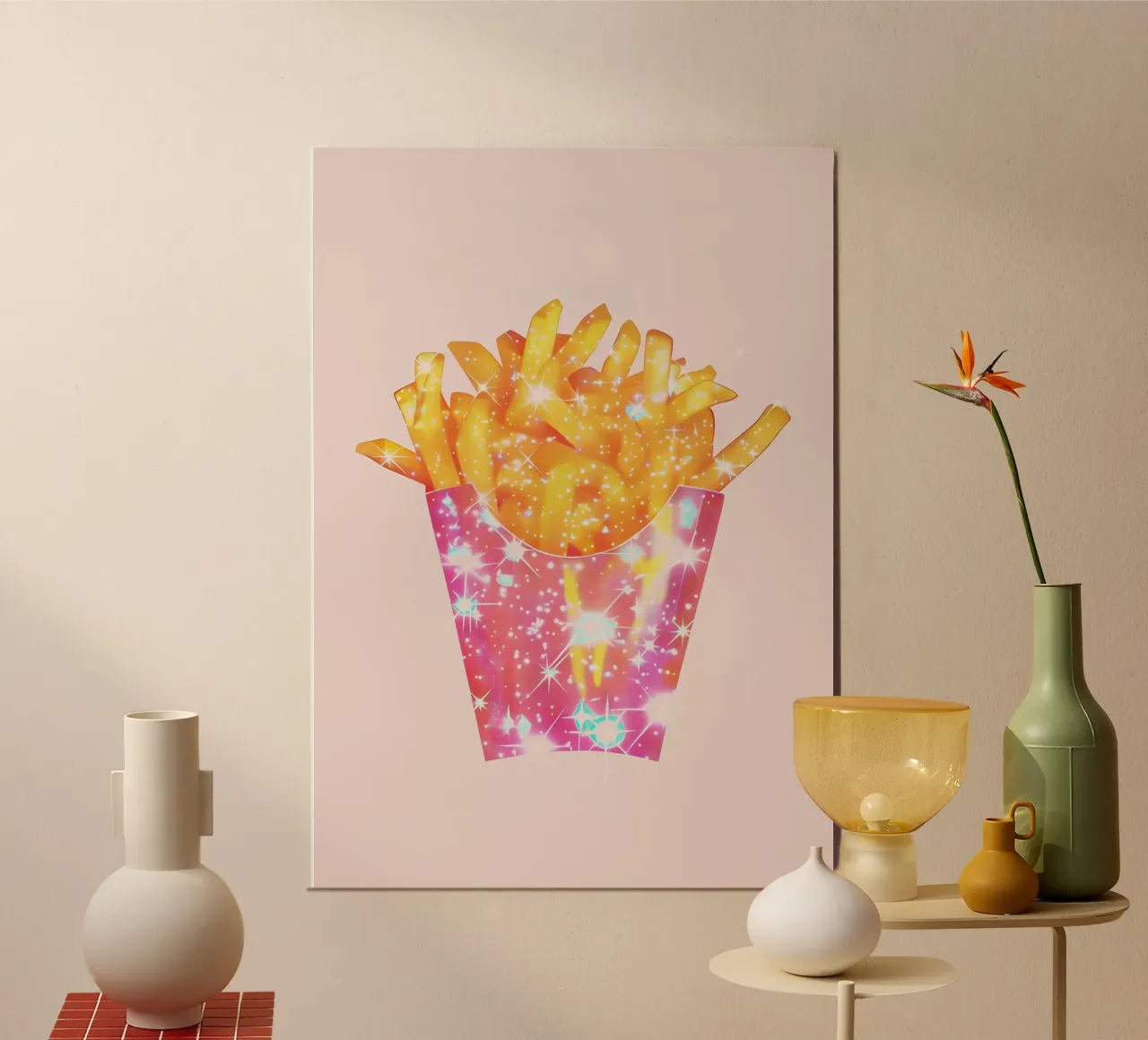 Glittering French Fries poster con telaio in legno da Attaboy Dsgn