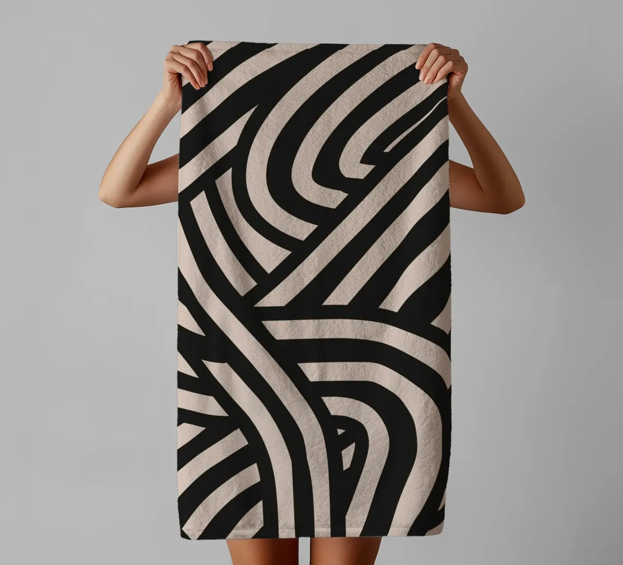 Asymmetrical linocut line art pattern 02 towel by Little Dean