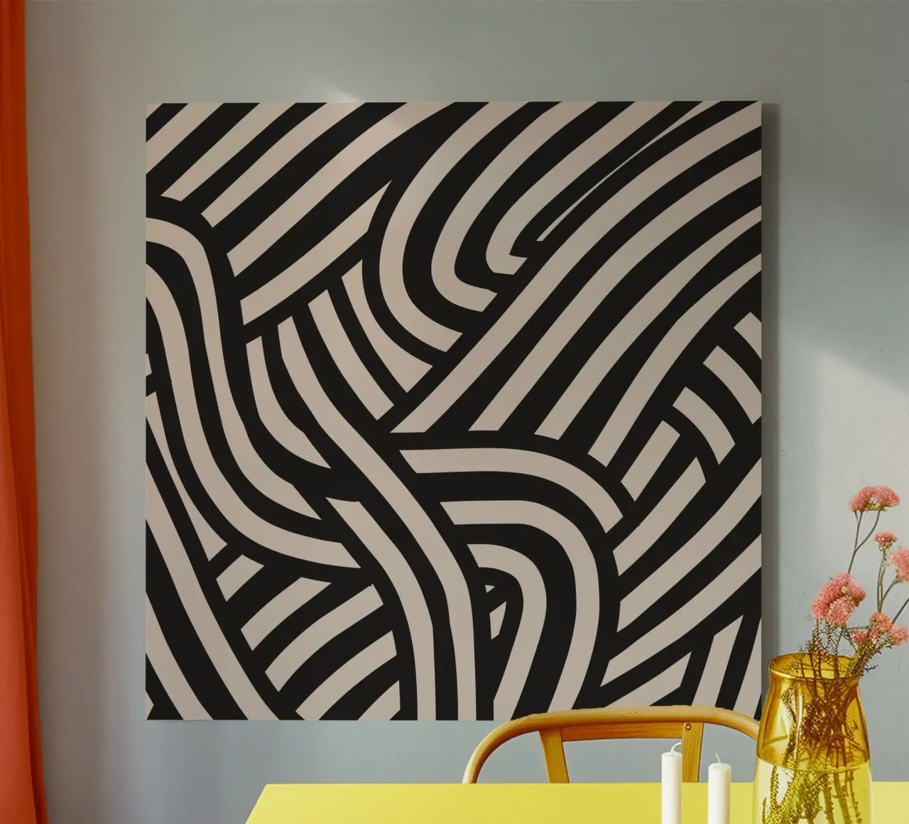 Asymmetrical linocut line art pattern 02 canvas by Little Dean