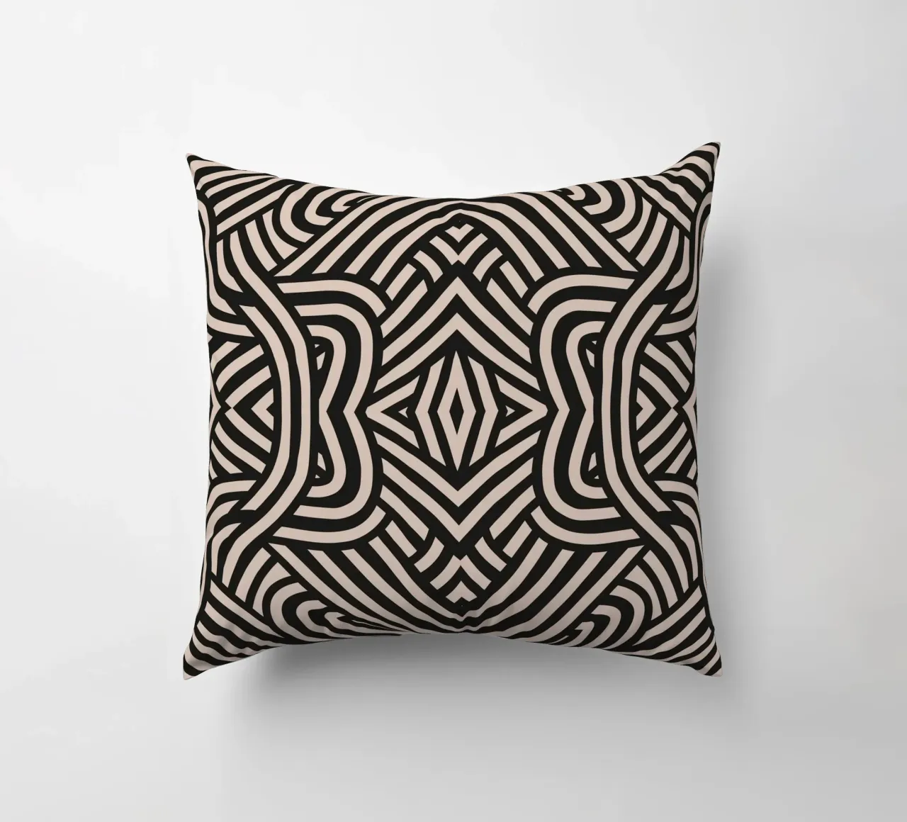 Symmetrical linocut line art pattern 03 decorative cushion by Little Dean