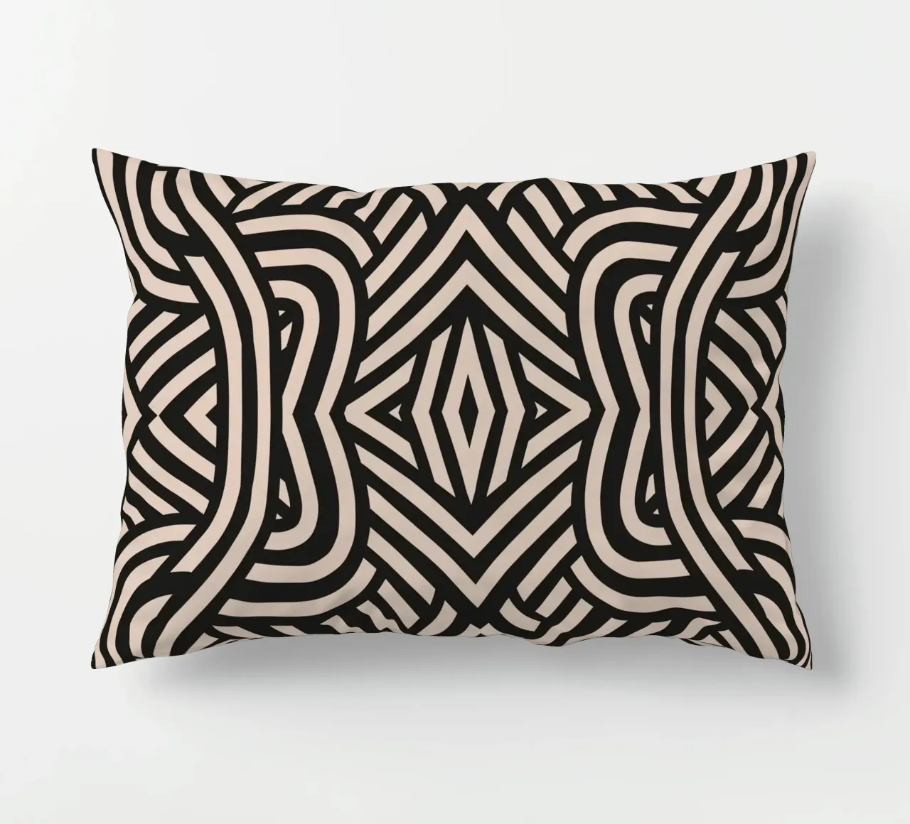 Symmetrical linocut line art pattern 03 decorative cushion by Little Dean