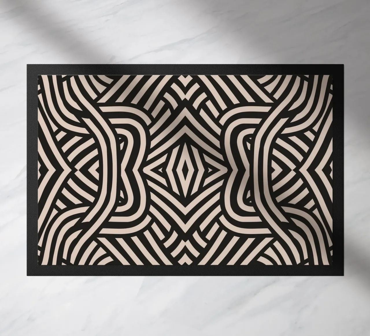 Symmetrical linocut line art pattern 03 doormat by Little Dean