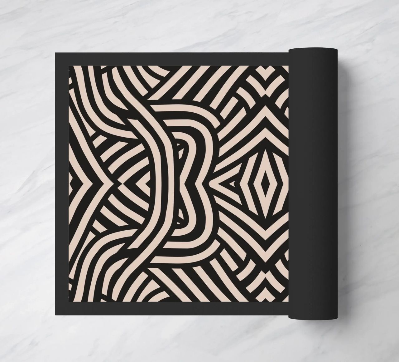 Symmetrical linocut line art pattern 03 doormat by Little Dean