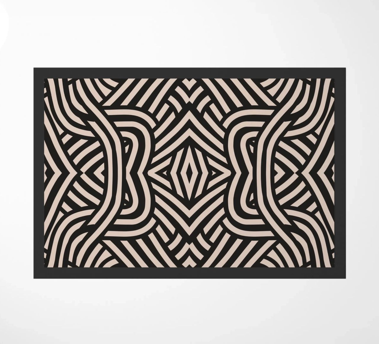 Symmetrical linocut line art pattern 03 doormat by Little Dean