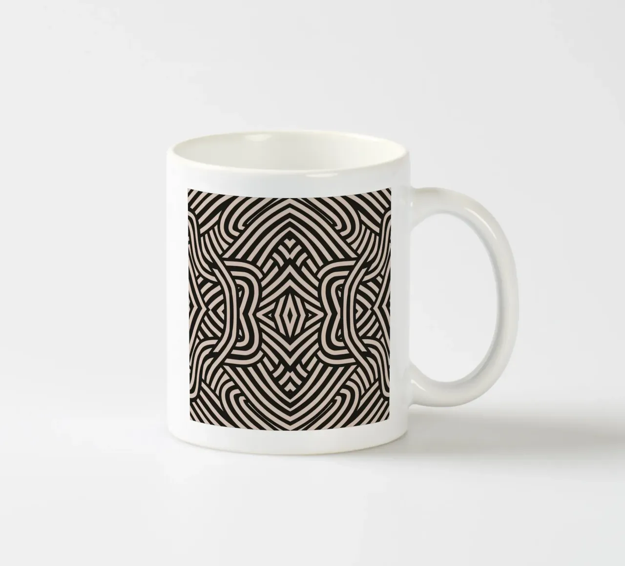 Symmetrical linocut line art pattern 03 ceramic mug by Little Dean
