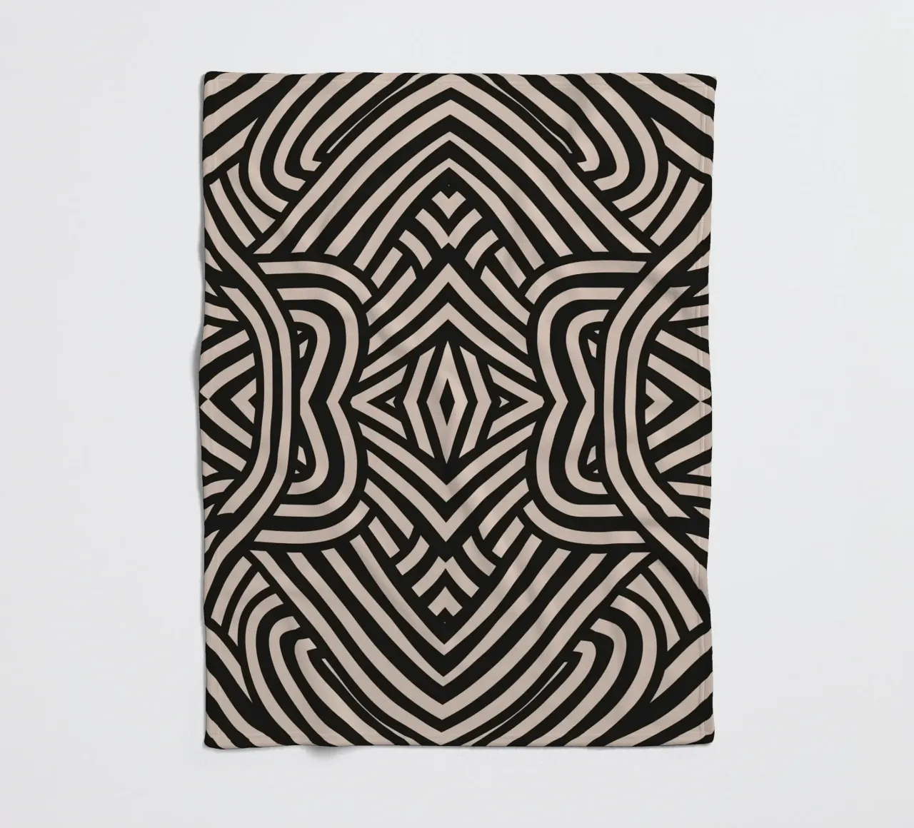 Symmetrical linocut line art pattern 03 fleece blanket by Little Dean
