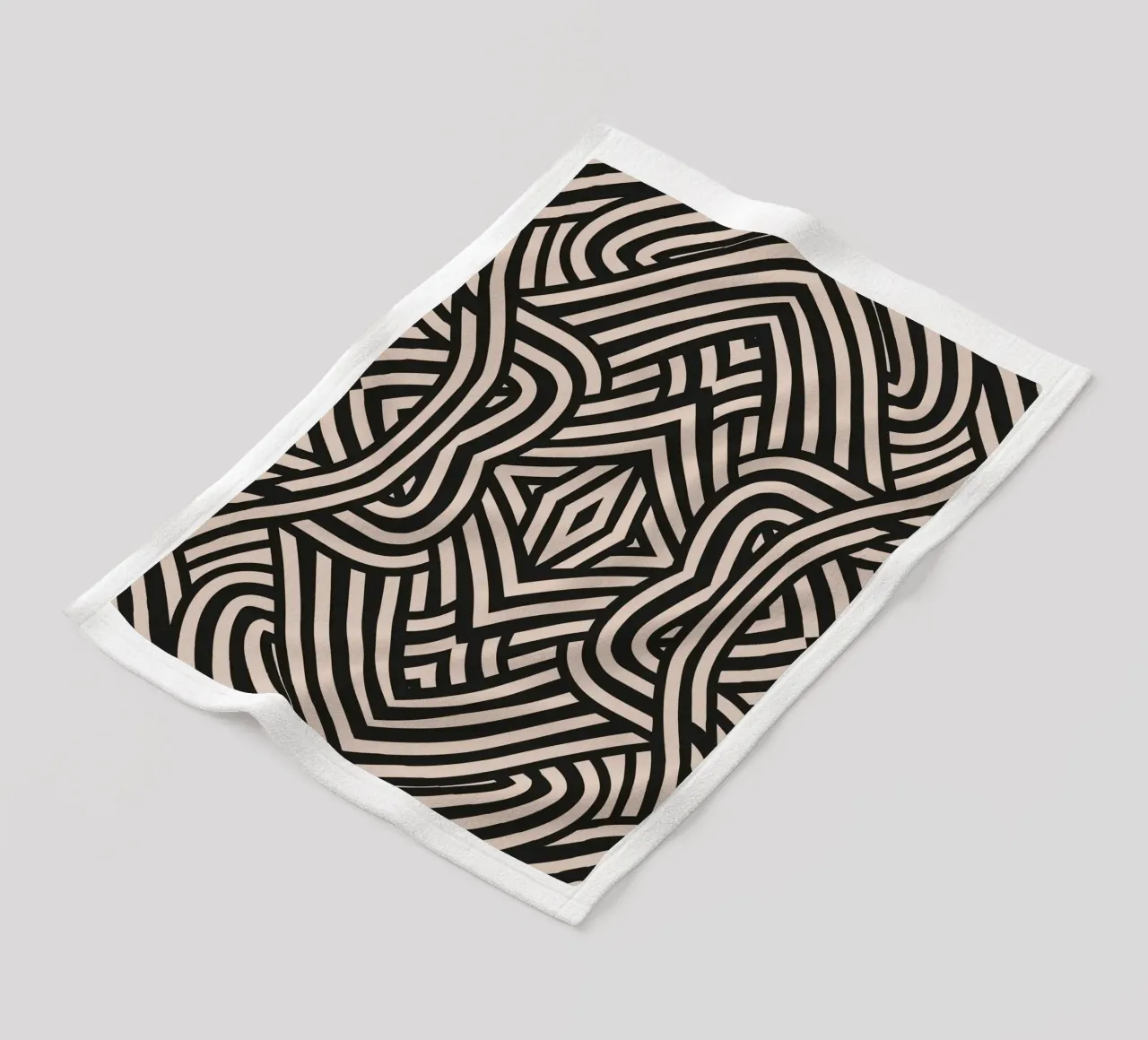 Symmetrical linocut line art pattern 03 fleece blanket by Little Dean