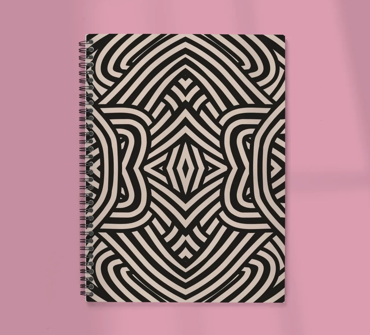 Symmetrical linocut line art pattern 03 spiral notebook by Little Dean